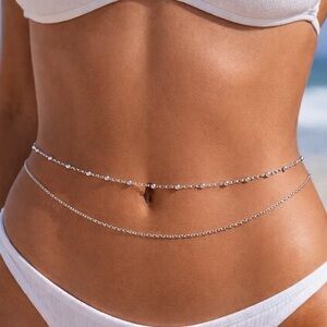 Silver Two Layer Belly Chain with Ball Accents Adjustable Waist Chain